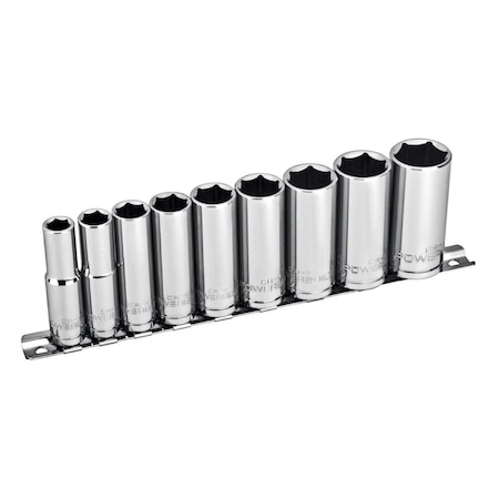 Powerbuilt 9Pc 3/8" Drive SAE 6Pt Deep Socket Set 641717